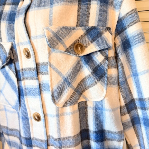 Streetwear Society M Blue White Plaid Oversized Shirt Jacket Coat Pockets Casual - Picture 8 of 8